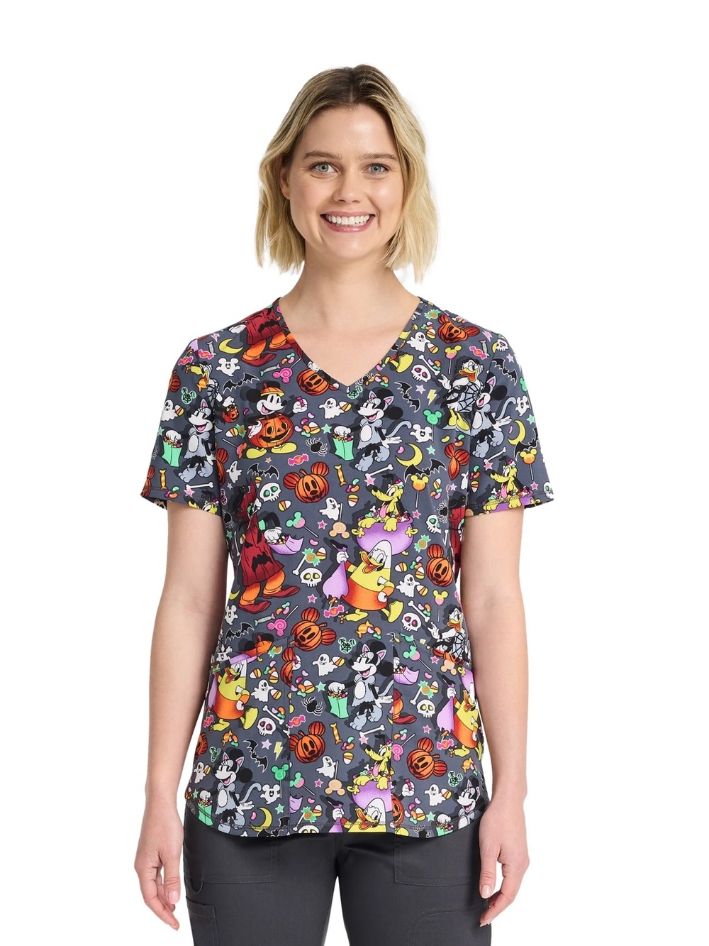 Disney Gray Halloween Character V‑Neck Short Sleeve Tee